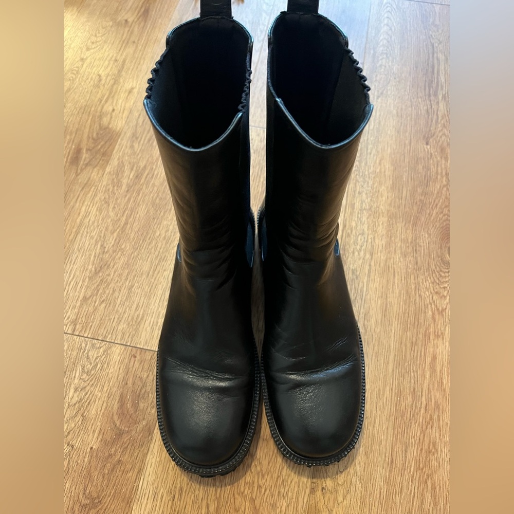 STAUD Black Leather Combat Moto Boots